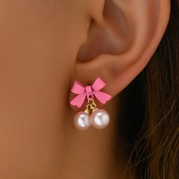 Wholesale Simple Bow Inlaid Pearl Earrings For Discount