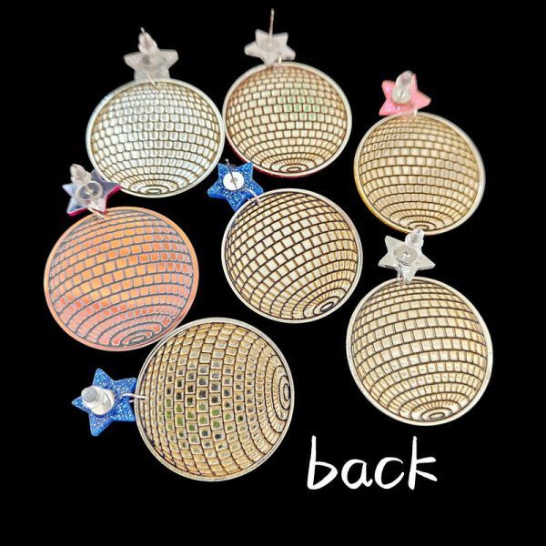 Wholesale Exaggerated Creative Five-pointed Star Acrylic Retro Disco Ball Mirror Laser Earrings Cheap