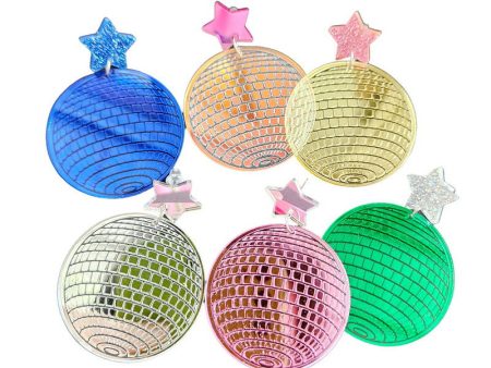 Wholesale Exaggerated Creative Five-pointed Star Acrylic Retro Disco Ball Mirror Laser Earrings Cheap