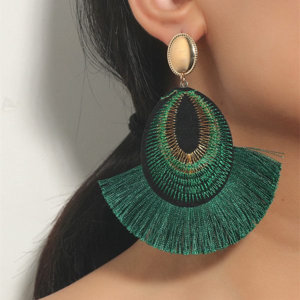 Wholesale Bohemian Peacock Feather Tassel Long Stud Earrings Online