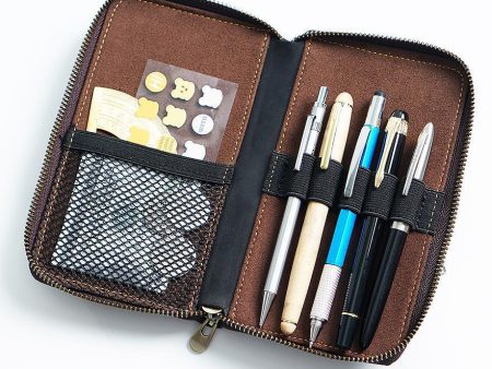 Wholesale First Layer Cowhide Vintage Zipper Pen Storage Bag on Sale