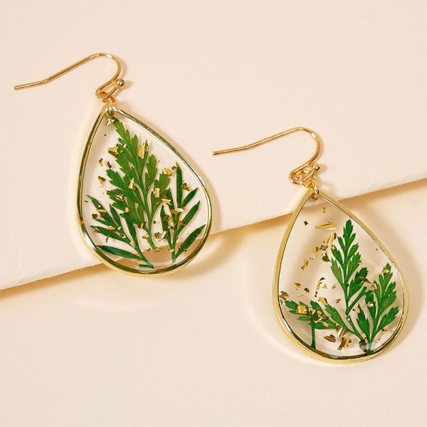 Wholesale Leaf Everlasting Flower Alloy Teardrop Earrings Online Sale