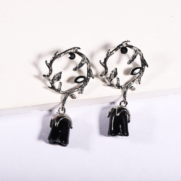 Wholesale Halloween Dark Style Thorn Vine Red Rose Flower Earrings Discount