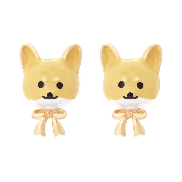 Wholesale Cartoon Enamel Bow Puppy Zinc Alloy Earrings Discount