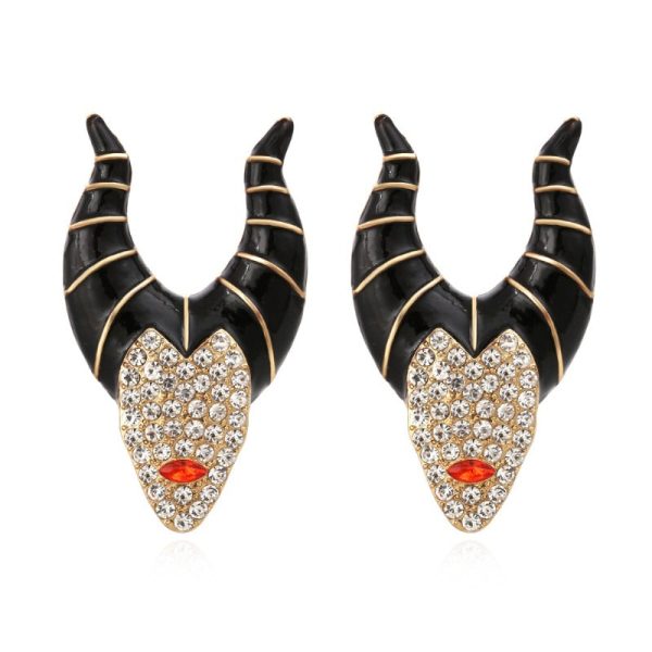 Wholesale Halloween Horn Witch Alloy Diamond Oil Dripping Earrings Online Sale