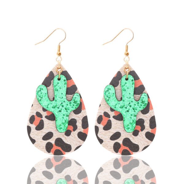 Wholesale Retro Leopard Drop Shape Cactus Earrings Online Sale