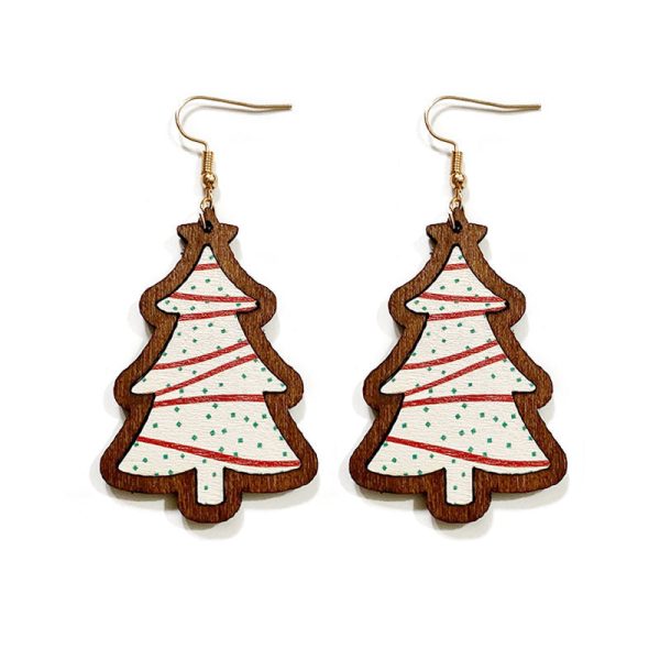 Wholesale Christmas Black and Red Plaid Christmas Tree Wooden Earrings Online