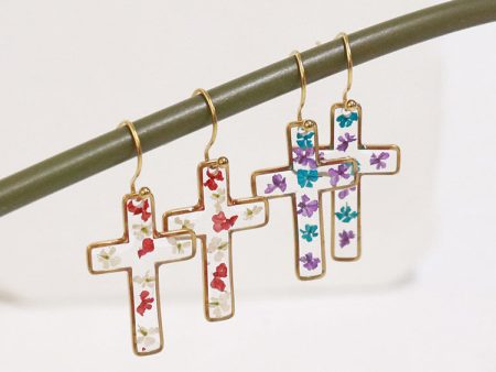 Wholesale 6pcs Resin Natural Dried Flower Cross Earrings Online Hot Sale