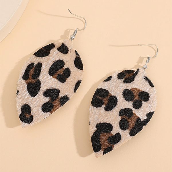 Wholesale Leaf Western Style Vintage Turquoise Leopard Leather Earrings Fashion