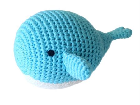 Handmade Bamboo Crochet Teething Rattle - Blue Whale Online now